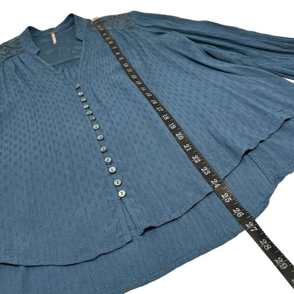 Free People XSmall Blue V-Neck *Long Sleeves Canyon Rose Peasant Blouse - Picture 9 of 13